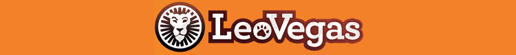 LeoVegas logo: imagem circular de um leão; caracteres brancos sobre fundo laranja