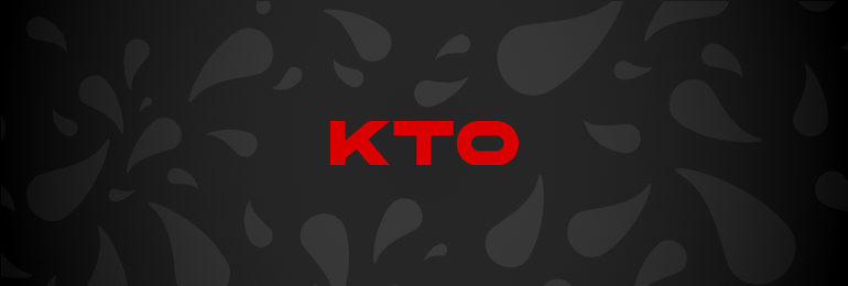 KTO logo: caracteres vermelhos sobre fundo negro