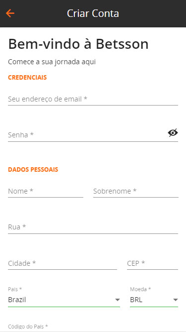 Betsson Cadastro