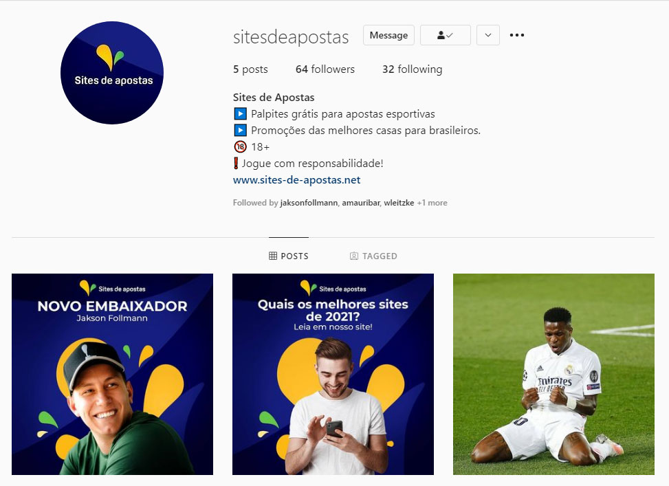 Sites de apostas Instagram