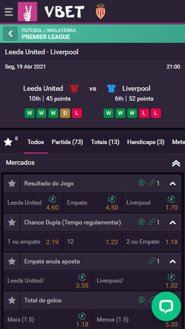 Vbet Mercado de Apostas