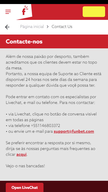 Contato da Funbet
