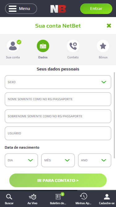 Cadastro NetBet passo 3