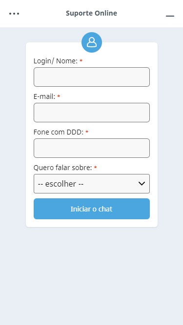 Betmotion suporte online: deve inserir login/nome, e-mail, telefone com DDD e escolher assunto.