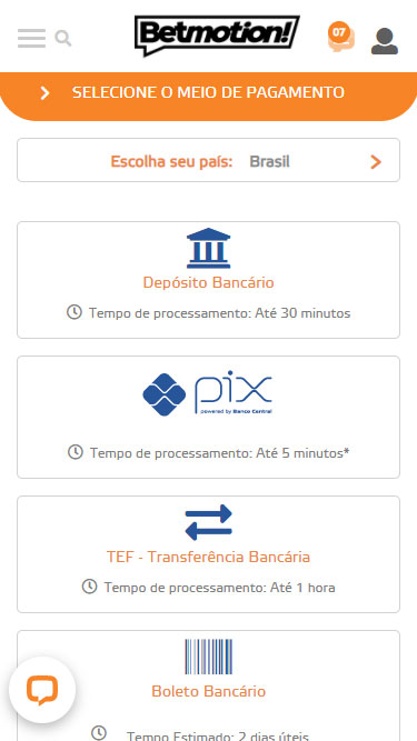 Betmotion depósito: escolha país Brasil e selecione o meio de pagamento: depósito bancário, PIX, transferência bancária, boleto bancário, etc.