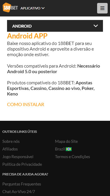 Página para baixar Android App 188BET
