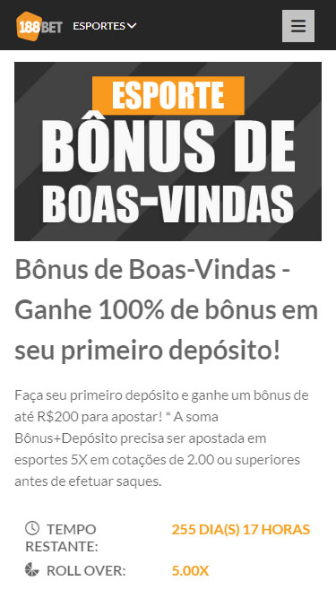 Bônus 188BET: até R$200 em seu primeiro depósito.