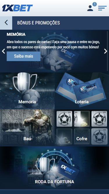 1XBET promoções: Memória, Loteria, Baú, Cofre, Roda da Fortuna, etc.