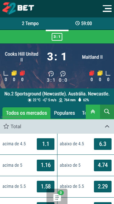 22bet apostas ao vivo