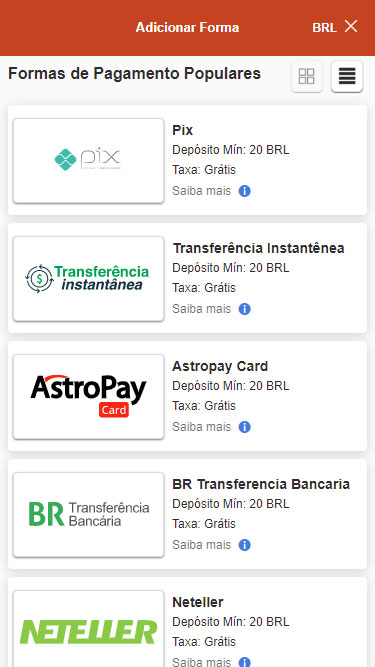Formas de pagamento populares de Betboo depósito são Pix, Transferência Instantânea, Astropay Card, BR Transferência bancária, Neteller, etc.