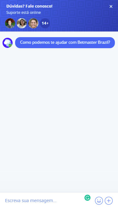 Contato da Betmaster através de chat online. 