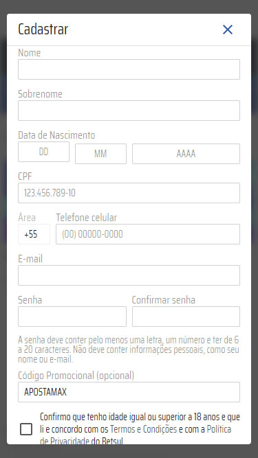 Cadastro Betsul passo 2