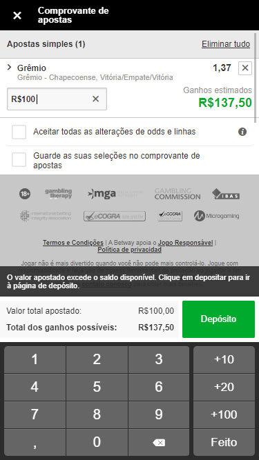 Betway aposta simples
