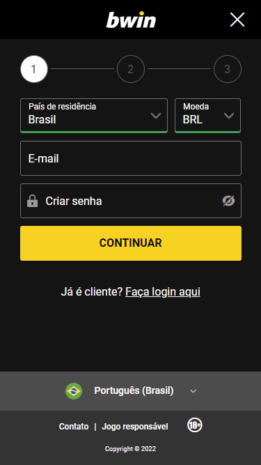 Cadastro Bwin passo 2
