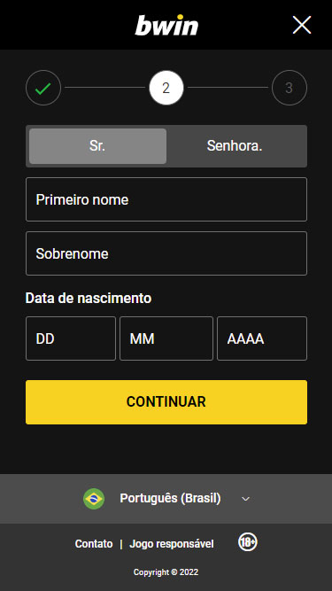 Cadastro Bwin passo 3