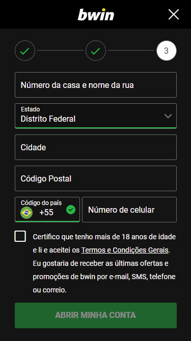 Cadastro Bwin passo 4