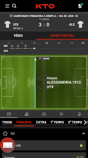KTO apostas ao vivo: imagem de partida entre Udinese e Alessandria sub19 