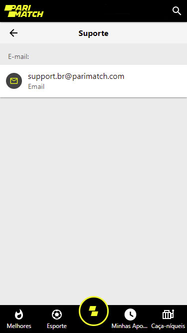 Parimatch atendimento: imagem mostra exemplo de contato via o e-mail support.br@parimatch.com