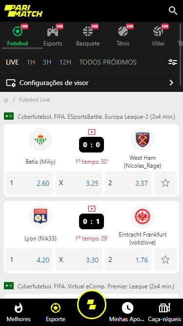 Parimatch Plataforma de apostas: por exemplo encontra futebol, eSports, basquete, tênis, vôlei...