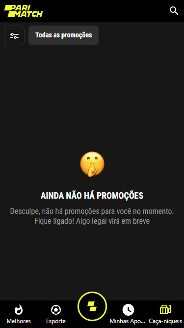 Parimatch promoções: à data da imagem, em abril de 2022, ainda não havia promoções.