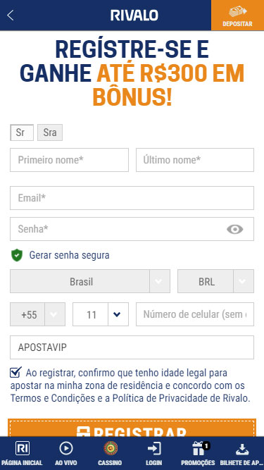 Cadastro Rivalo passo 1