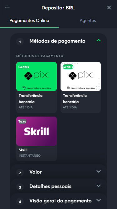 Métodos de pagamento Sportsbet.io: Pix e Skrill