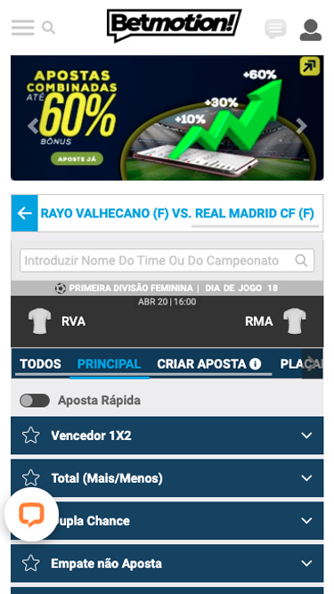 Betmotion App não existe, mas o site da Betmotion é responsivo no smartphone.