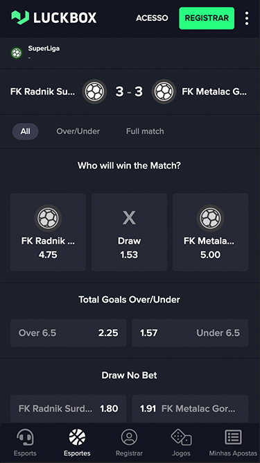 Luckbox apostas ao vivo