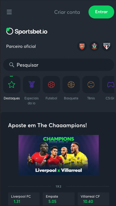 Primeiro passo para fazer Cadastro na Sportsbet.io é clicar no botão verde que diz ENTRAR