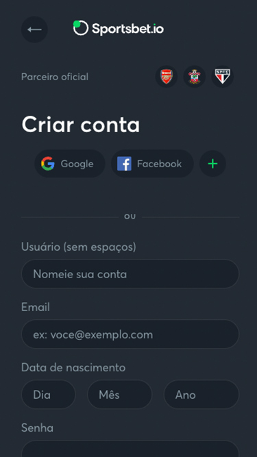 Cadastro Sportsbet.io passo 2