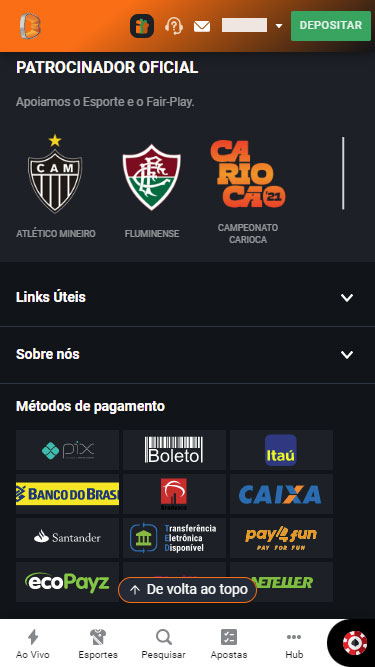  Captura de tela demonstrando patrocínio da Betano a grandes clubes e eventos como o Atlético Mineiro, Fluminense e Campeonato Carioca, como forma de provar que a Betano é confiável. 