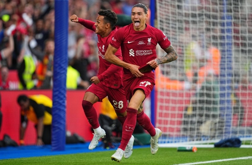 Darwin Núñez (Liverpool) Darwin Núñez comemorando gol do Liverpool