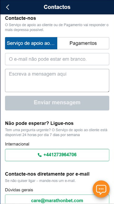 Contato da Marathonbet