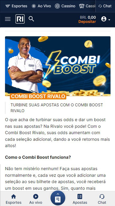 Promoção Rivalo: Combi Boost. Turbine suas apostas.