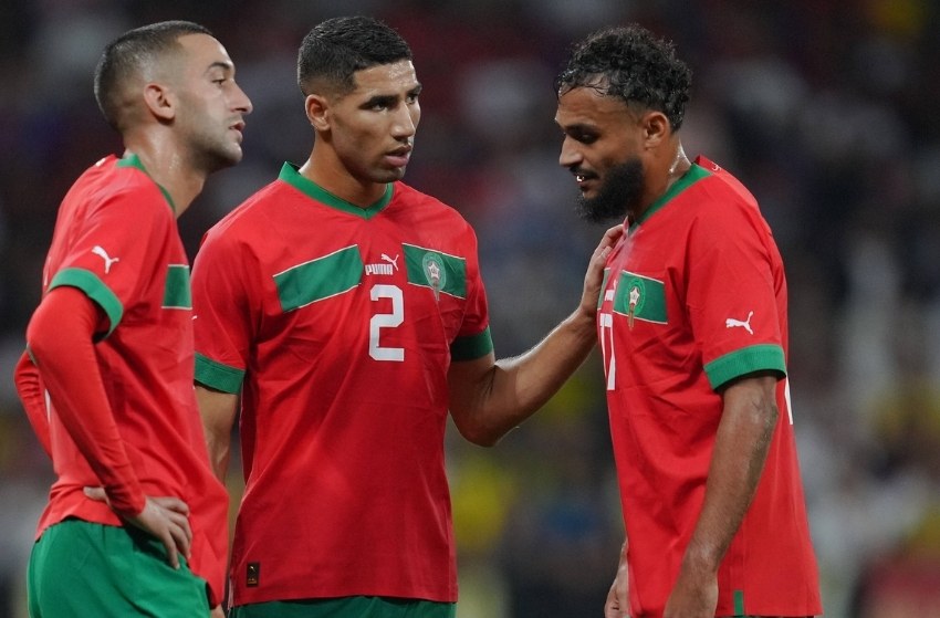 Ziyech, Hakimi e Boufal (Marrocos) Jogadores do Marrocos