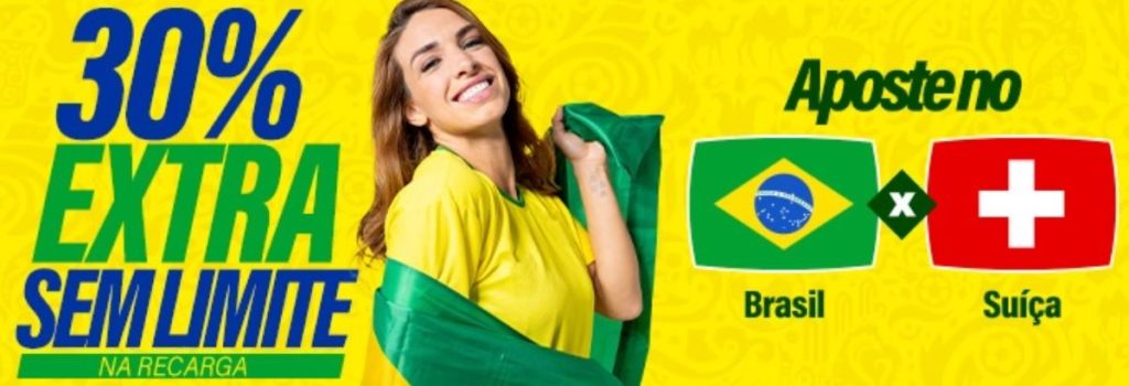 Promoção Betmotion - Bônus de 30% extra sem limite antes de Brasil x Suíça