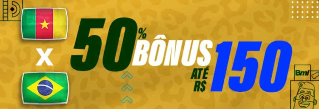 Promoção Betmotion - Bônus de 50% até R$150 antes de Brasil x Camarões