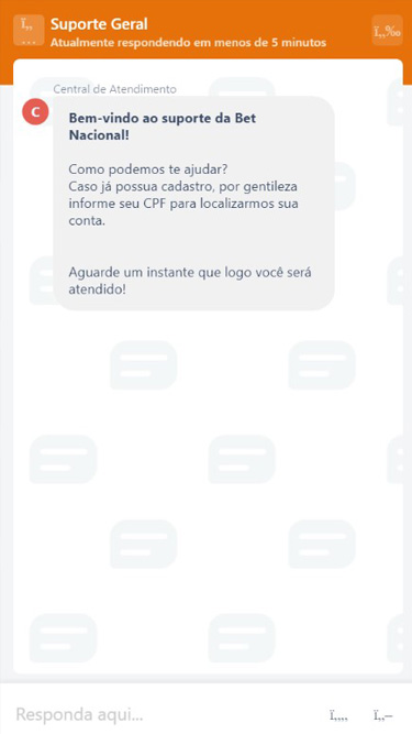 Betnacional Contato: para iniciar chat, caso já possua cadastro, deve informar seu CPF