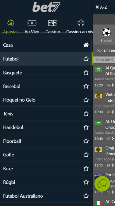 Plataforma de apostas Bet7 tem futebol, basquete, beisebol, hóquei no gelo, tênis, handebol, floorball, golfe, boxe, rúgbi, futebol americano, e muito mais.