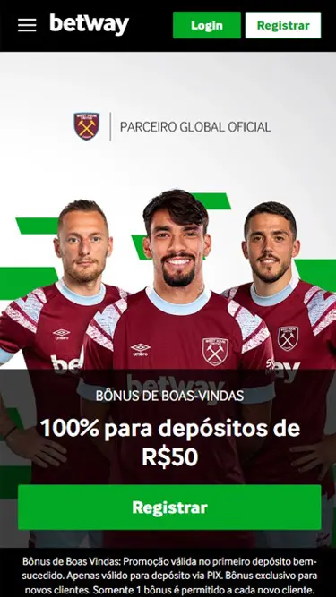 Bônus de boas-vindas Betway: 100% para depósitos de 50 reais