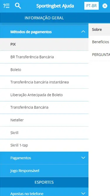Sportingbet Depósito pode ser por PIX, Transferência, Boleto, Neteller, Skrill, etc.