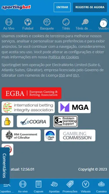 Sportingbet é segura. Opera pela ElectraWorks Limited, Gibraltar. É fiscalizada pela MGA, Gambling Commission, entre outros órgãos
