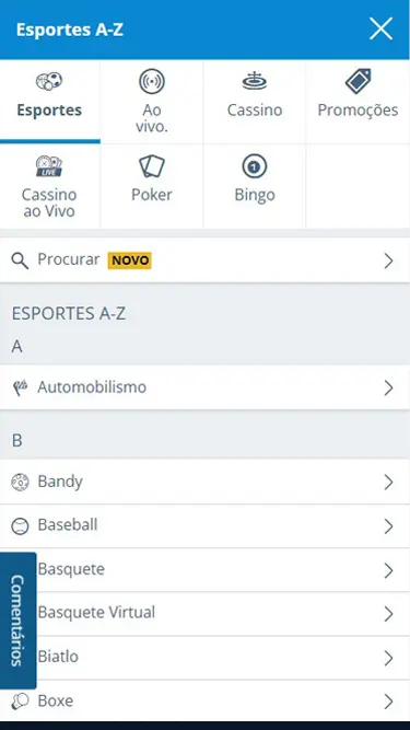 Plataforma de apostas Sportingbet: esportes de automobilismo a baseball, basquete, boxe, etc.