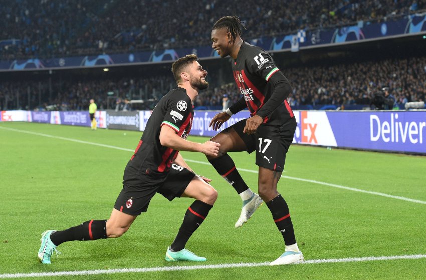 Giroud e Rafael Leão, do Milan Giroud e Rafael Leão, do Milan