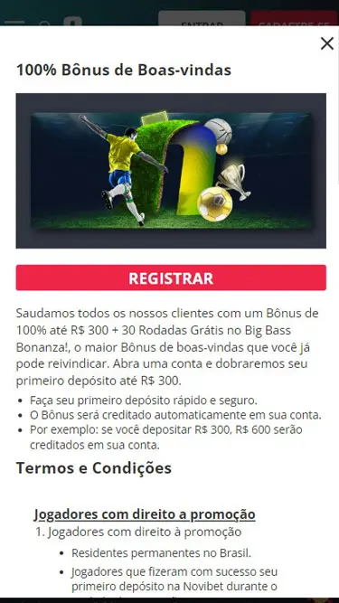 Novibet bônus de boas-vindas: 100% até R$300 + 30 rodadas grátis.