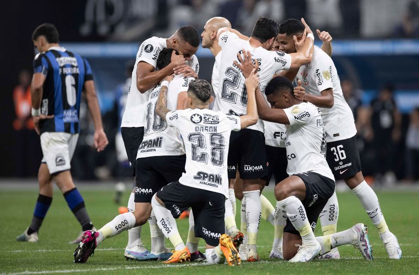 Jogadores do Corinthians comemoram gol Jogadores do Corinthians comemoram gol