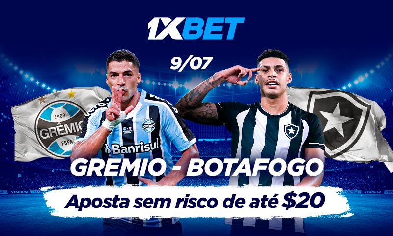 Promoção 1XBET de aposta sem risco no jogo entre Grêmio e Botafogo pelo Campeonato Brasileiro 2023