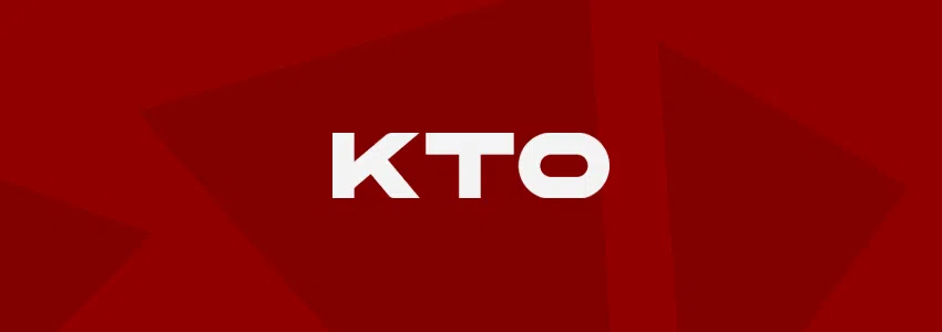 Divulgação da KTO no SDA. A marca da casa de apostas aparece ao centro, em tom branco, contra fundo estilizado com a identidade visual do site.