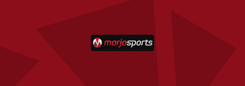 Divulgação da MarjoSports no SDA. A marca da casa de apostas aparece ao centro, em tons de vermelho, branco e preto, contra fundo estilizado com a identidade visual do site.