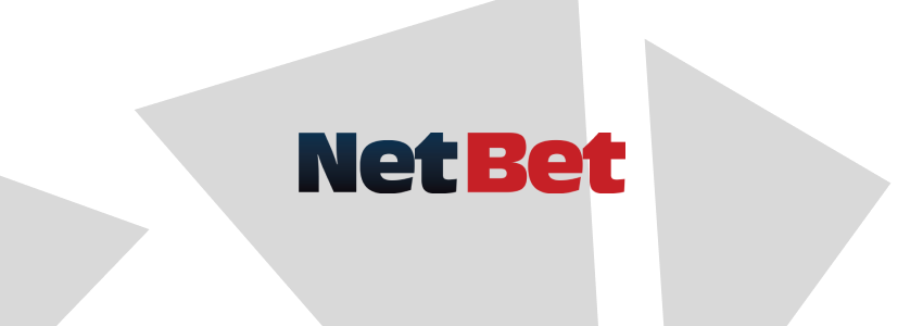 Divulgação da NetBet no SDA. A marca da casa de apostas aparece ao centro, em tons de azul e vermelho, contra fundo estilizado com a identidade visual do site.